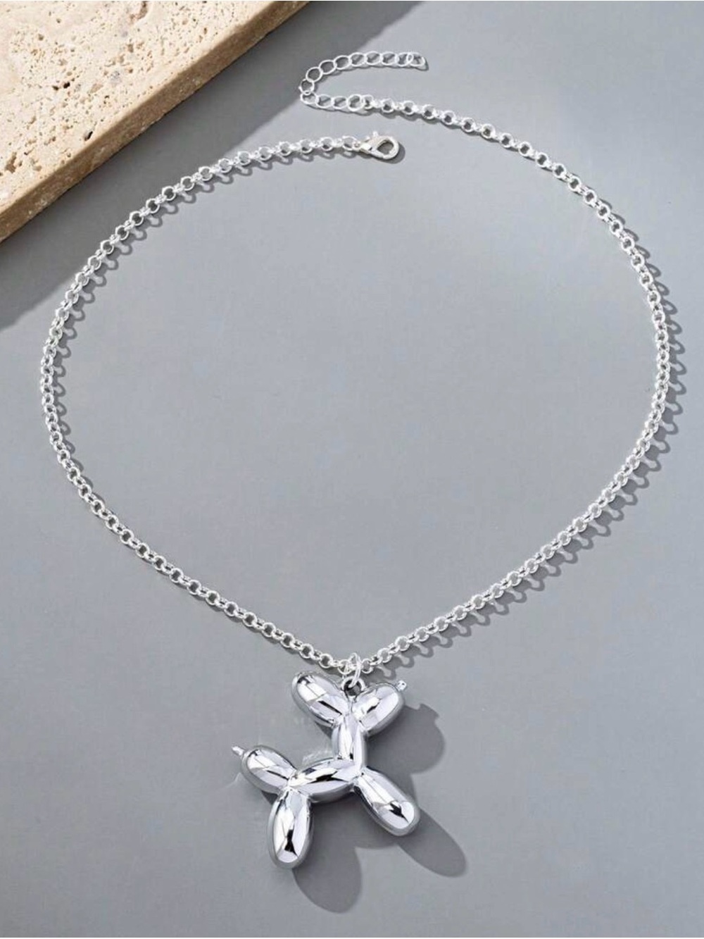 Silver Balloon Dog Pendant Necklace - Women Jewelry